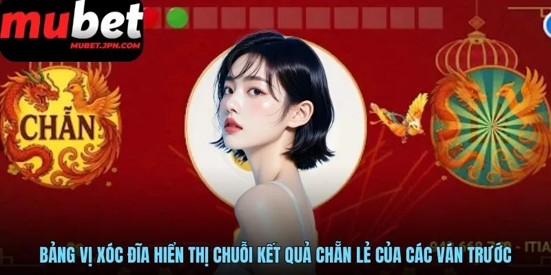 Bảng vị xóc đĩa hiển thị chuỗi kết quả chẵn lẻ của các ván trước
